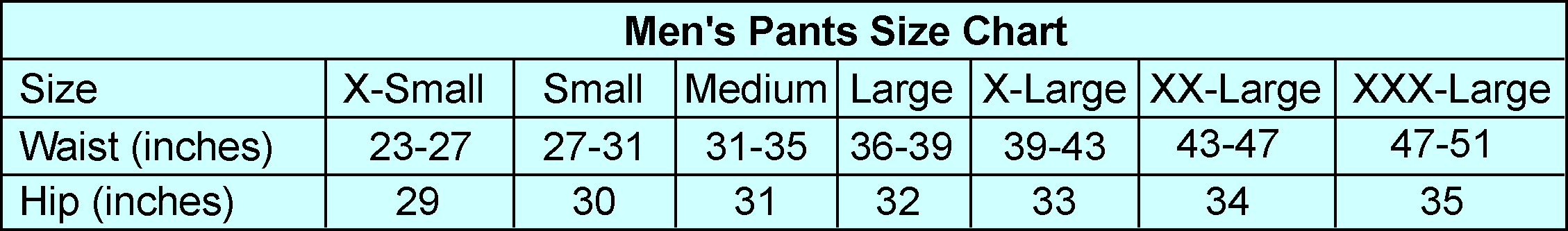 Shapers Pants Size Chart